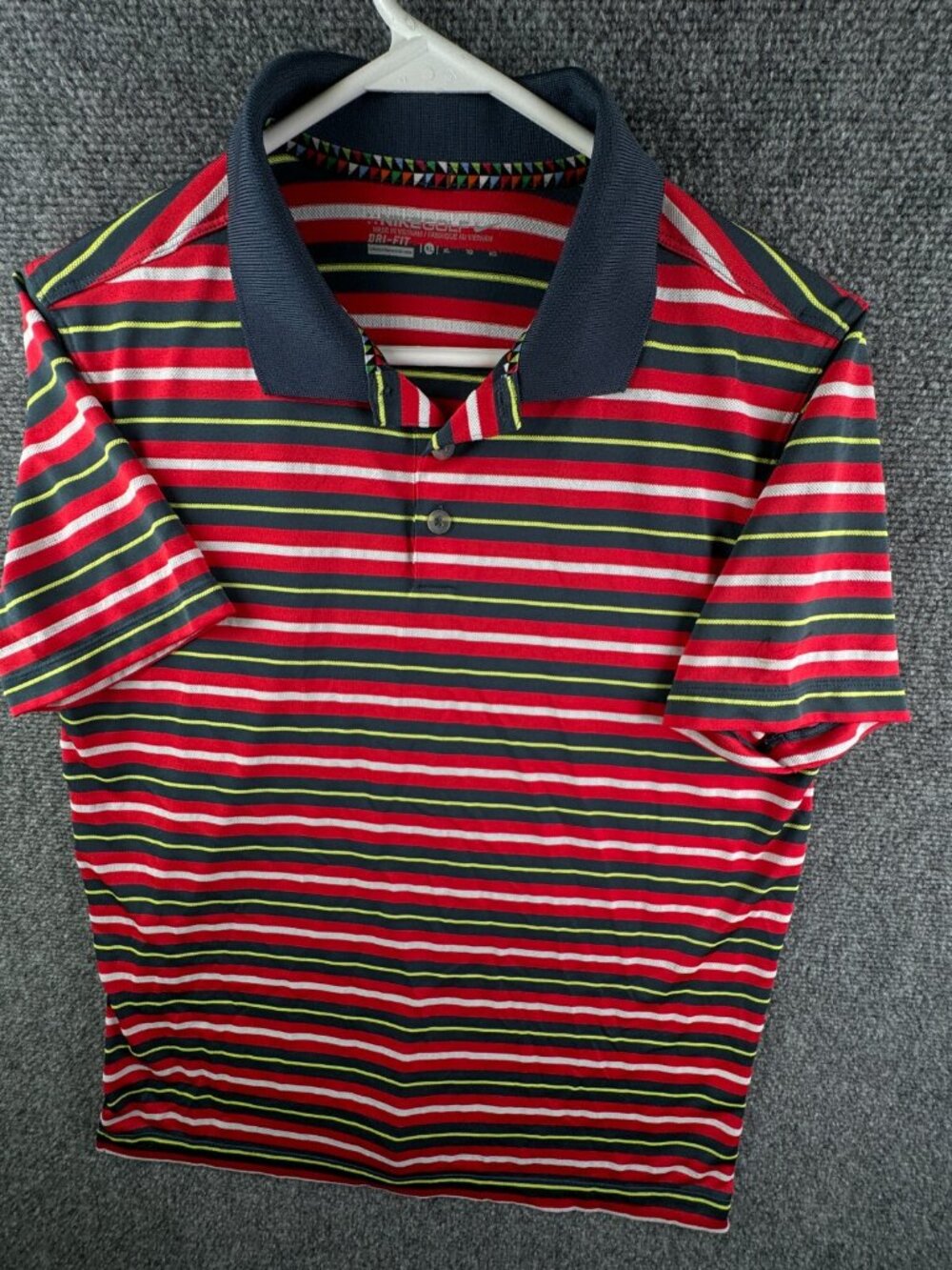 Nike Boys Youth Striped Wicking Short Sleeve Polo Golf Shirt Red XL Colorful